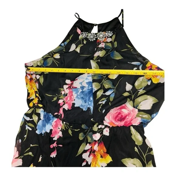 Crystal Doll Maxi Dress Womens XL black Floral Beaded Neck Sleeveless Lined NWT - Picture 8 of 13